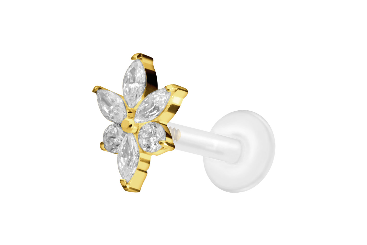 PTFE Labret Piercing mit Innengewinde + Titan-Aufsatz KRISTALLBLUME